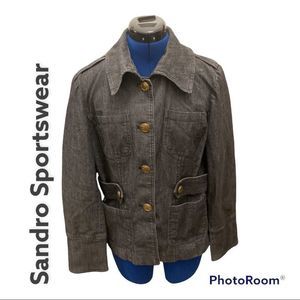 Black/gray Sandro Sportswear jacket in size M Military style cotton denim look